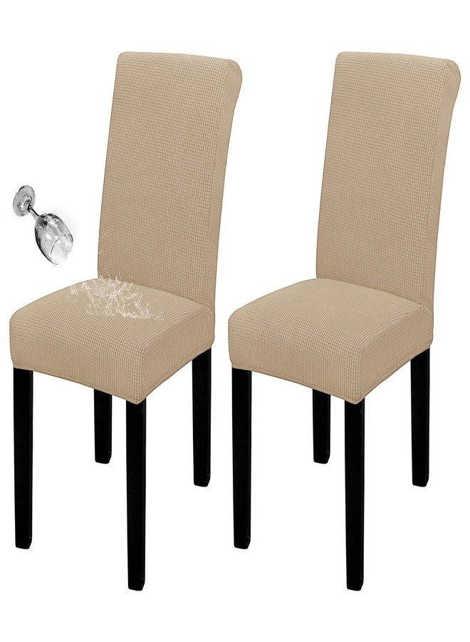 Easy-Going 100% Waterproof Dining Room Chair Cover Set of 2, Stretch Jacquard Parson Chair Slipcover Removable Washable Chair Protector for Home, Restaurant, Banquet (XLarge, Sand) - Image 1