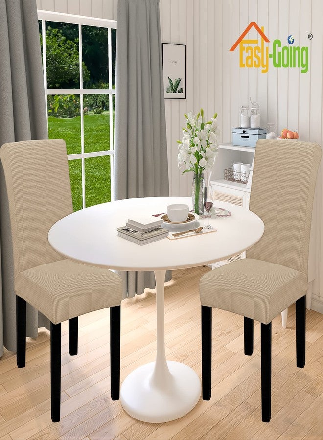 Easy-Going 100% Waterproof Dining Room Chair Cover Set of 2, Stretch Jacquard Parson Chair Slipcover Removable Washable Chair Protector for Home, Restaurant, Banquet (XLarge, Sand) - Image 2