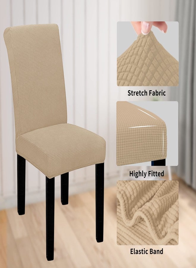 Easy-Going 100% Waterproof Dining Room Chair Cover Set of 2, Stretch Jacquard Parson Chair Slipcover Removable Washable Chair Protector for Home, Restaurant, Banquet (XLarge, Sand) - Image 4