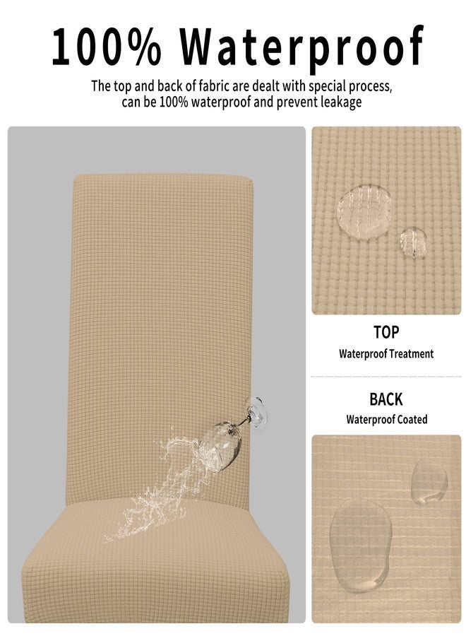Easy-Going 100% Waterproof Dining Room Chair Cover Set of 2, Stretch Jacquard Parson Chair Slipcover Removable Washable Chair Protector for Home, Restaurant, Banquet (XLarge, Sand) - Image 3
