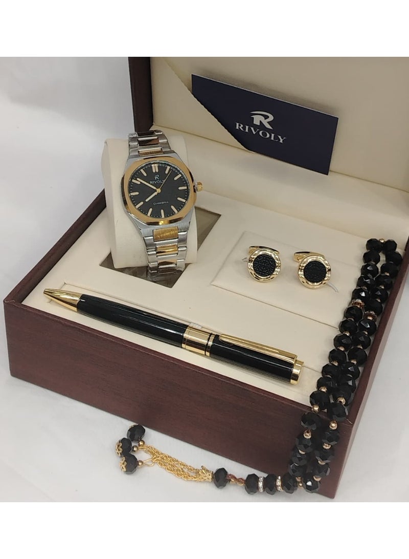 Rivoli Men's Gift Set containing a wristwatch, pen, cufflinks and prayer beads.