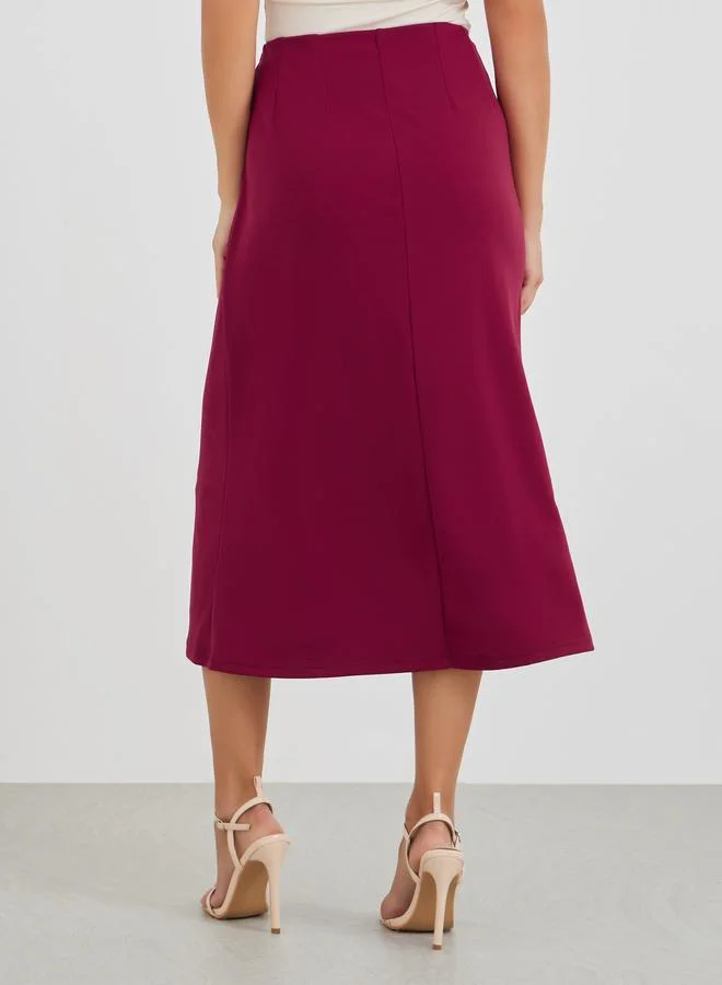 Styli Styli Solid Mid Rise A-Line Midi Skirt