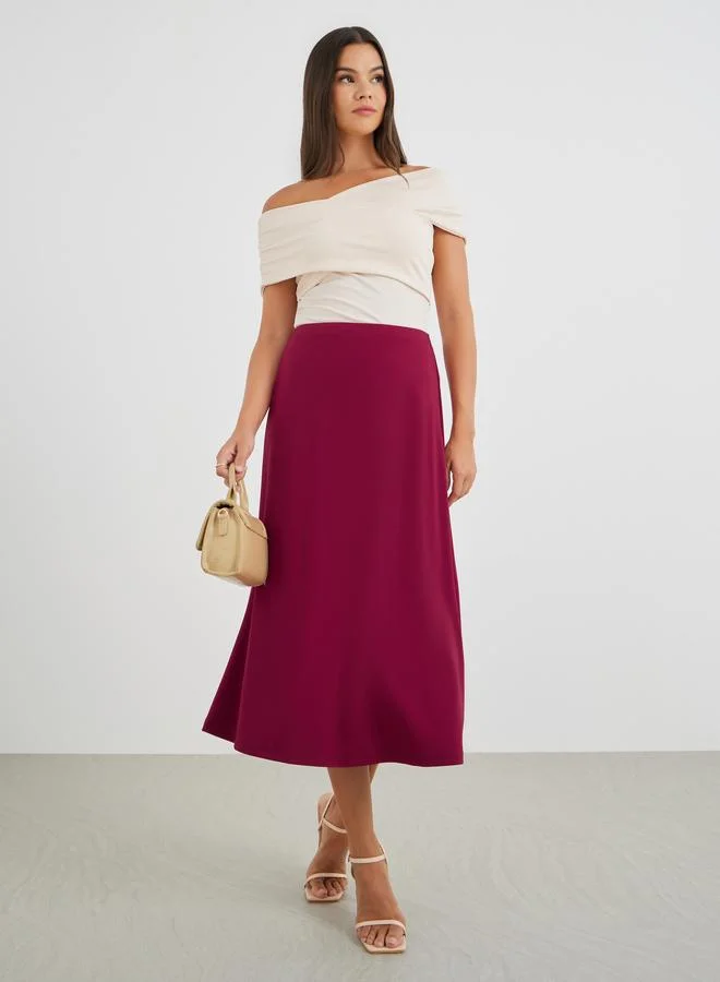 Styli Styli Solid Mid Rise A-Line Midi Skirt