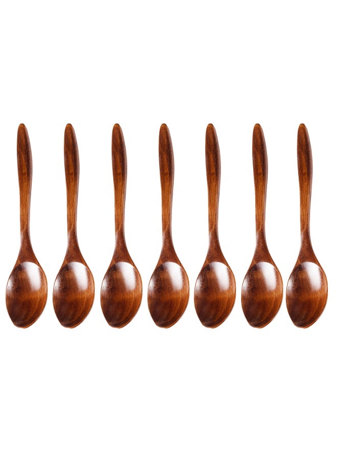 7 PCS Small Wooden Spoons Honey spoons for Tea Smooth WoodenTeaspoon for Coffee Ellipse Serving Wood Spoons - Image 1