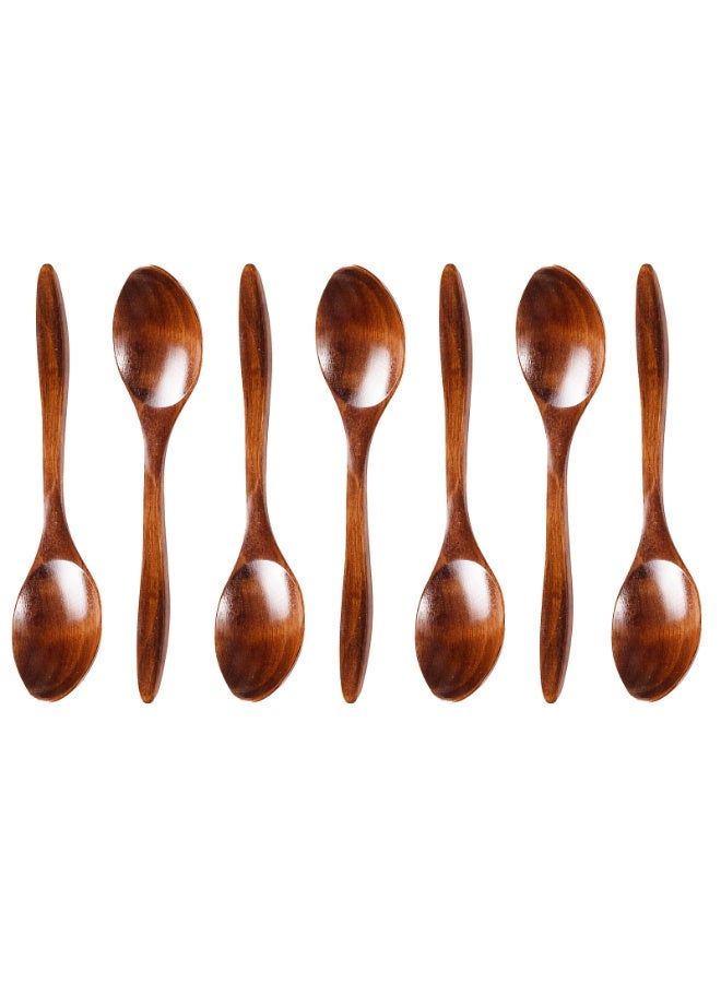 7 PCS Small Wooden Spoons Honey spoons for Tea Smooth WoodenTeaspoon for Coffee Ellipse Serving Wood Spoons - Image 2