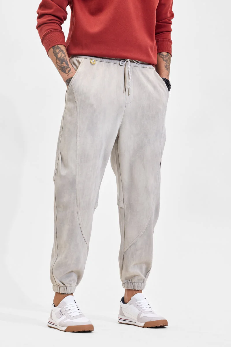 SNITCH Grey Mid Rise Relaxed Fit Joggers