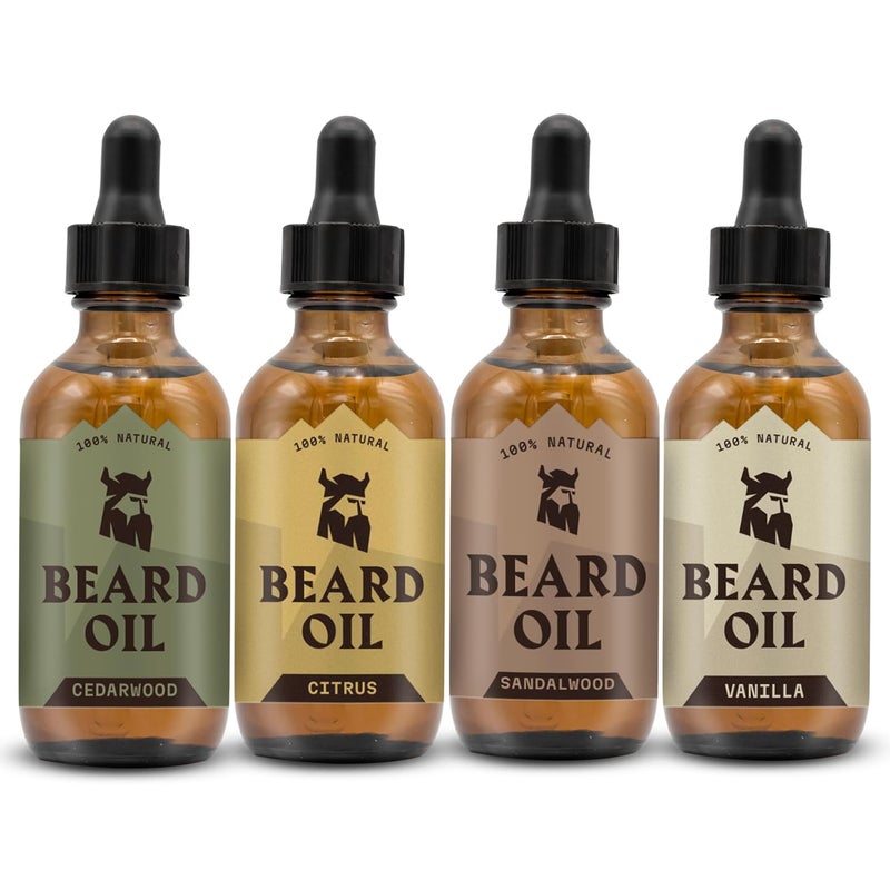 Striking Viking Striking Viking Scented Beard Oil 4-Pack for Men - Softening & Conditioning, Citrus, Vanilla, Sandalwood & Cedarwood - Enriched with Argan & Jojoba (0.66 fl oz) - Beard Kit