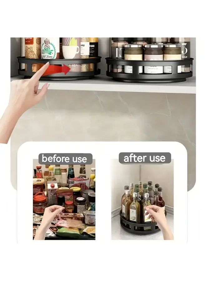 Black Double Layer Reinforcement Rotating Kitchen Organizer Space Saving Multi Tier Storage Adjustable Height No Installation Needed Non Slip For Spices Jars Bottles Modern Iron Accessory - Image 5