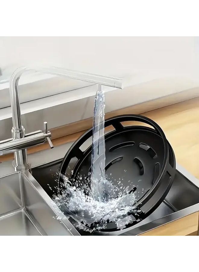 Black Double Layer Reinforcement Rotating Kitchen Organizer Space Saving Multi Tier Storage Adjustable Height No Installation Needed Non Slip For Spices Jars Bottles Modern Iron Accessory - Image 4