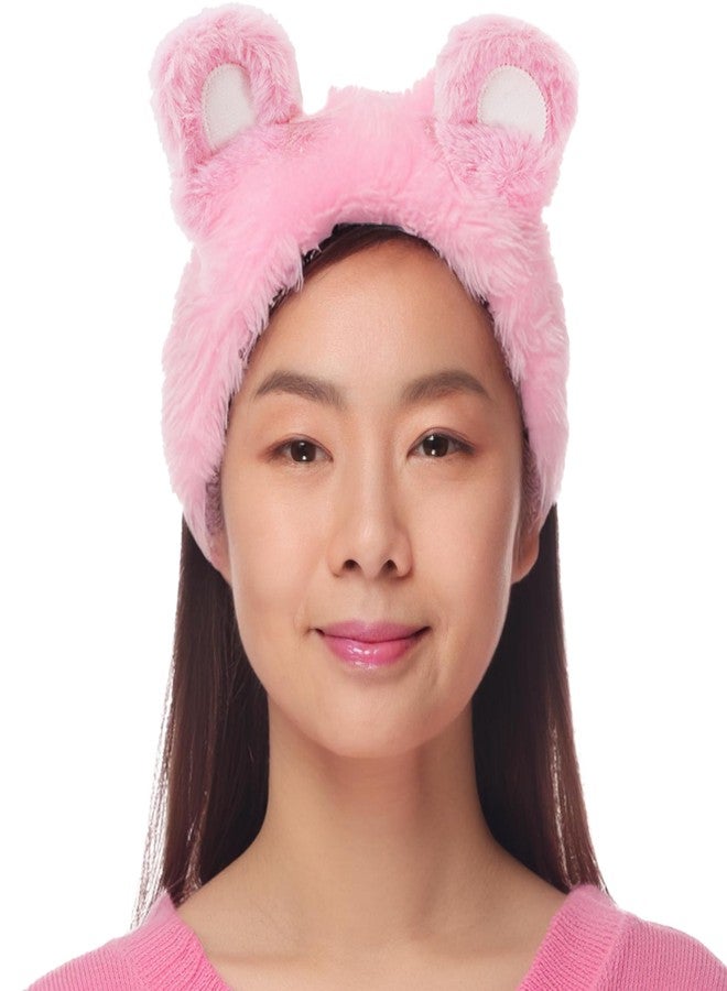 Spa Savvy Care Bears Skincare Headband, Cheer Bear Pink Spa Hair Band with 3D Ears for Face Wash, Makeup, and Skin Care Routine - Image 1