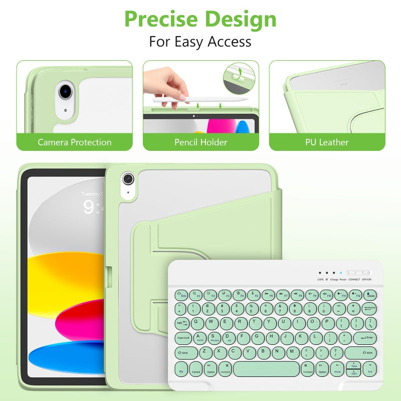 besky Keyboard case for iPad A16 11th 10th Generation 11/10.9 inch, Detachable Keypadï¼Œ360 Rotatable Magnetic Cover with Pencil Holder for iPad 11 2025 10 Gen 2022 - Matcha Green - Image 5