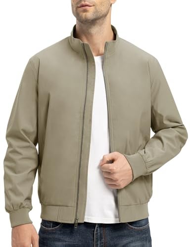 TBMPOY Men's Lightweight Jackets Light Waterproof Work Jacket Causal Windbreaker Full Zip Golf Dress Outwear Coats(Khaki, S) - Image 2
