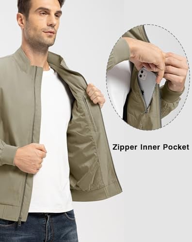 TBMPOY Men's Lightweight Jackets Light Waterproof Work Jacket Causal Windbreaker Full Zip Golf Dress Outwear Coats(Khaki, S) - Image 4