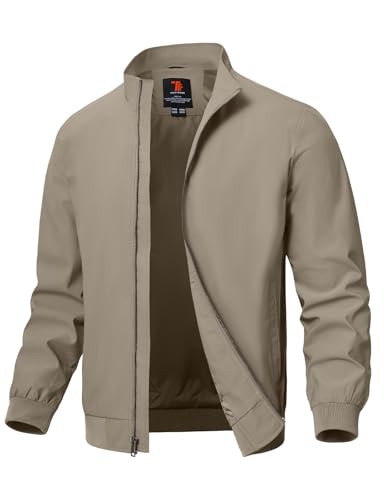 TBMPOY Men's Lightweight Jackets Light Waterproof Work Jacket Causal Windbreaker Full Zip Golf Dress Outwear Coats(Khaki, S) - Image 1