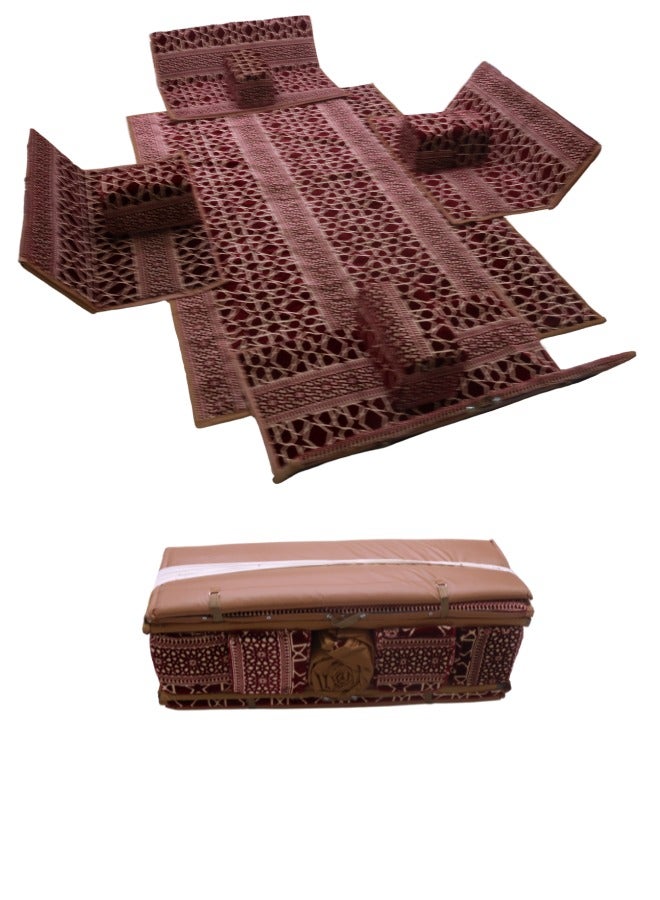 سمارت هوم مجموعة جلوس أرضية تراثية مكونة من 9 قطع مناسبة للسفر والرحلات البرية والحديقة , طقم فرشة تخييم ارضية مع اربع مراكى و 4 كراسي وبساط من القماش عالي الجودة يكفي ل 8 أشخاص (قماش تركي) - Image 1