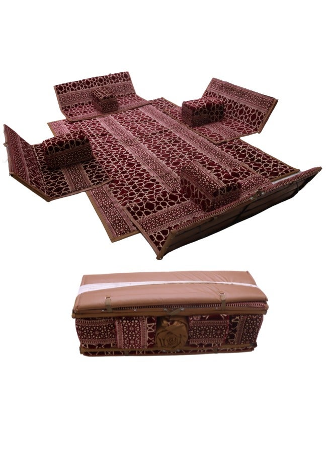 سمارت هوم مجموعة جلوس أرضية تراثية مكونة من 9 قطع مناسبة للسفر والرحلات البرية والحديقة , طقم فرشة تخييم ارضية مع اربع مراكى و 4 كراسي وبساط من القماش عالي الجودة يكفي ل 8 أشخاص (قماش تركي) - Image 2