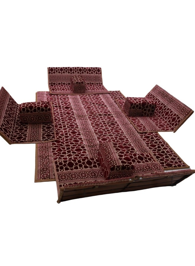 سمارت هوم مجموعة جلوس أرضية تراثية مكونة من 9 قطع مناسبة للسفر والرحلات البرية والحديقة , طقم فرشة تخييم ارضية مع اربع مراكى و 4 كراسي وبساط من القماش عالي الجودة يكفي ل 8 أشخاص (قماش تركي) - Image 3