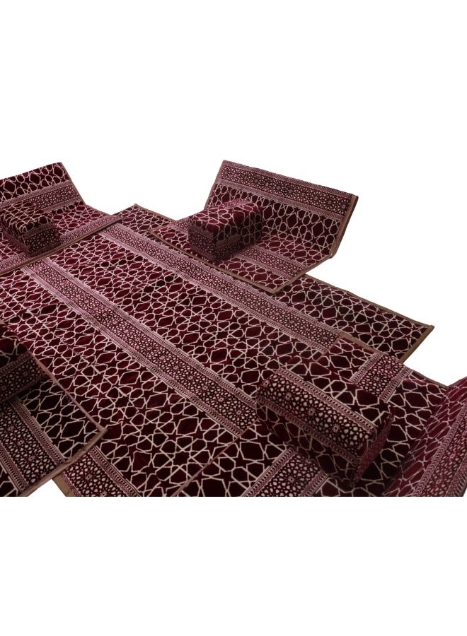 سمارت هوم مجموعة جلوس أرضية تراثية مكونة من 9 قطع مناسبة للسفر والرحلات البرية والحديقة , طقم فرشة تخييم ارضية مع اربع مراكى و 4 كراسي وبساط من القماش عالي الجودة يكفي ل 8 أشخاص (قماش تركي) - Image 4