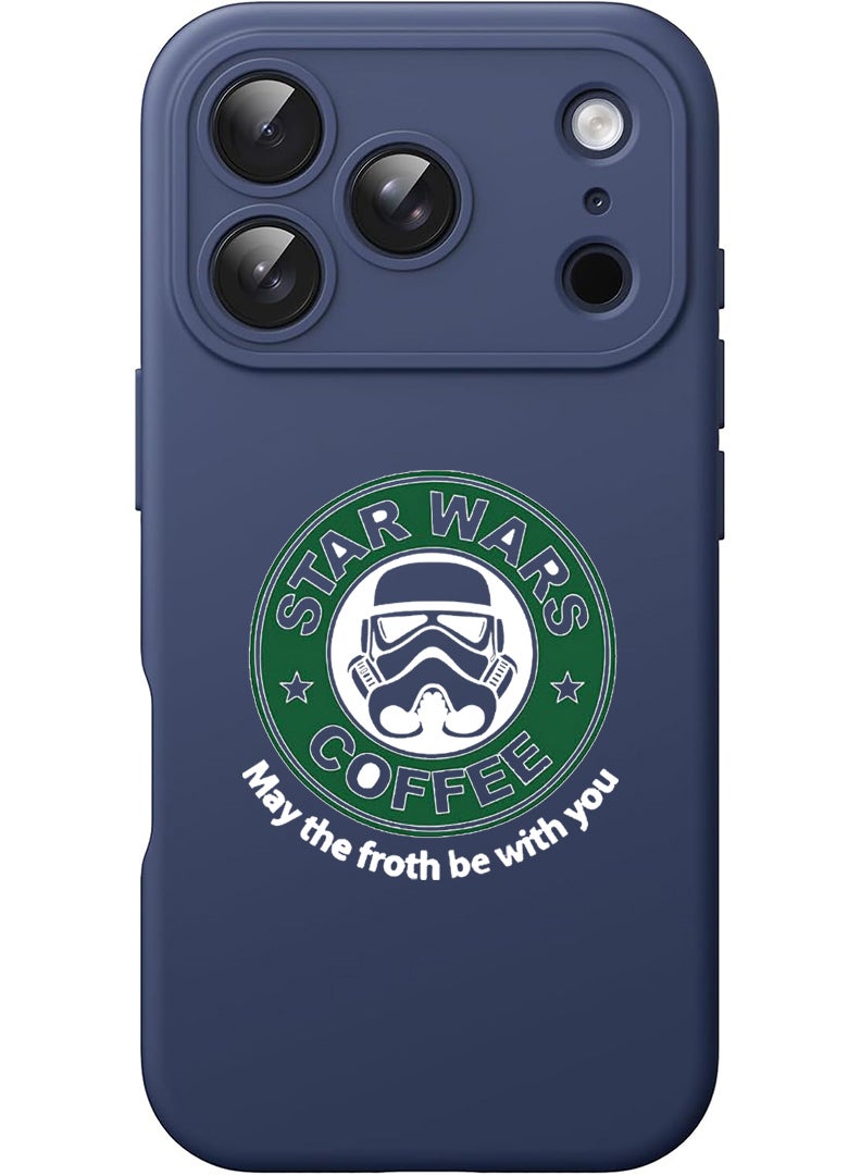 Theodor Protective Slim Fit Case Liquid Silicone Cover with Full Body Protection Anti-Scratch Shockproof Case For Apple iPhone 17 Pro Max (Blue) StarWars Coffee - White - Image 1