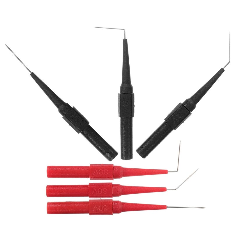 6pcs 0.7mm Copper Multimeter Test Probes Wire Piercing Electrical Testing Pins Angled in Crimson and Ebony for Automotive and Circuit Testing - Image 1