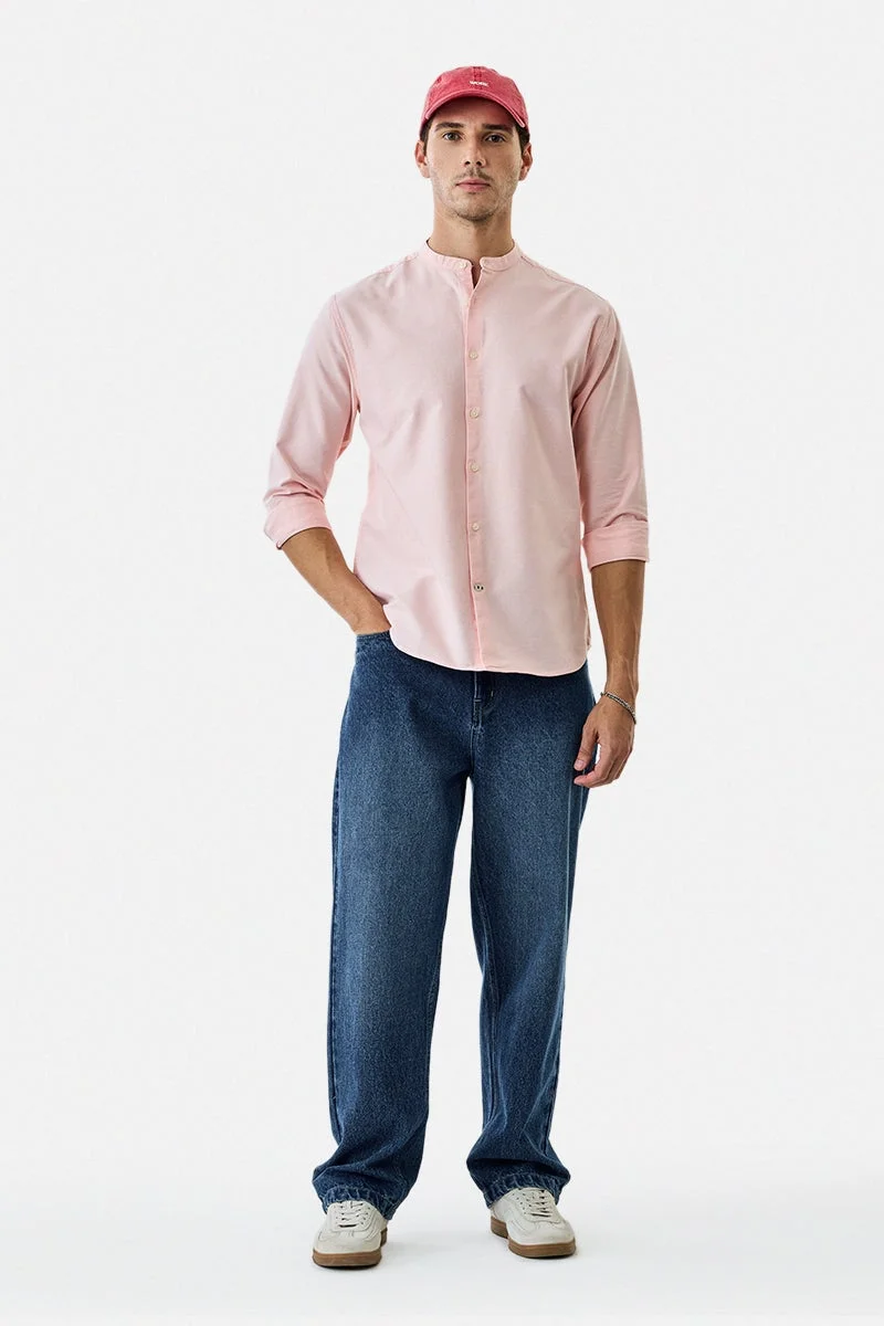 سنيتش Pastel Pink Solid Long Sleeve Regular Fit Shirt