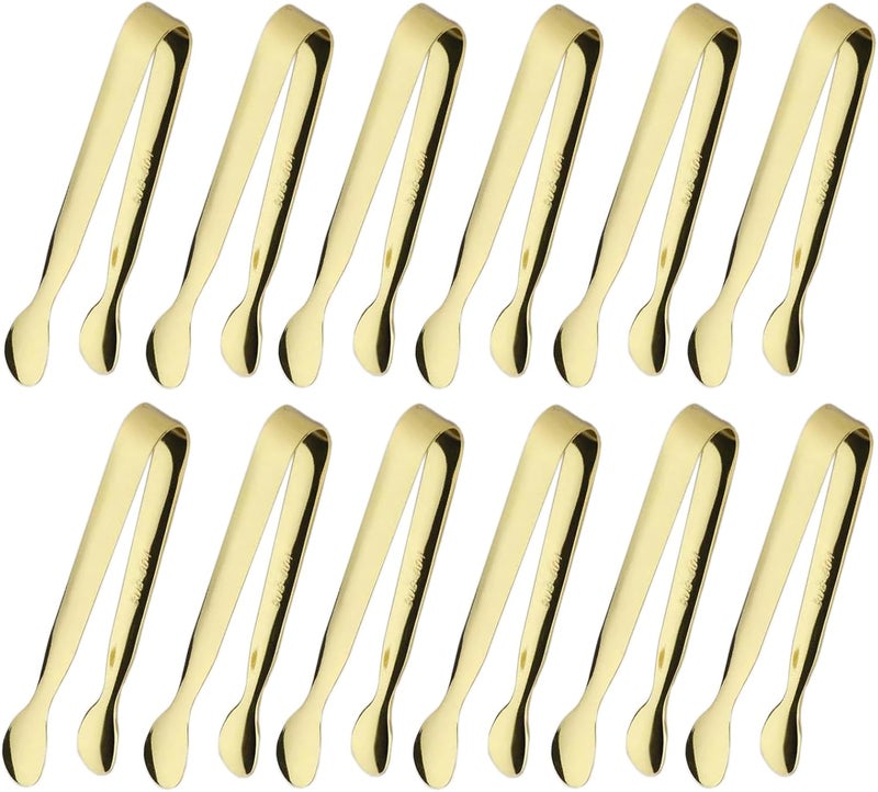 Sunenlyst 12PCS Ice Tongs Mini Sugar Tong 4.25Inch Stainless Steel Small Serving Tongs, Small Kitchen Tongs for Appetizers,Tea Party, Coffee Bar, Desserts (Gold 12pcs) - Image 1