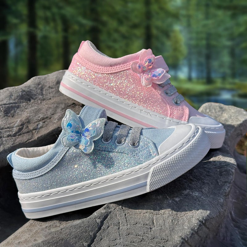 Toandon Toddler Girls Kids Sneakers Glitter Walking Shoes Child Straps Buckle Hoop and Loop Low Top Non Slip Lightweight Sparkly Breathable Fashion Outdoor Pink Butterfly Size 10 - Image 2