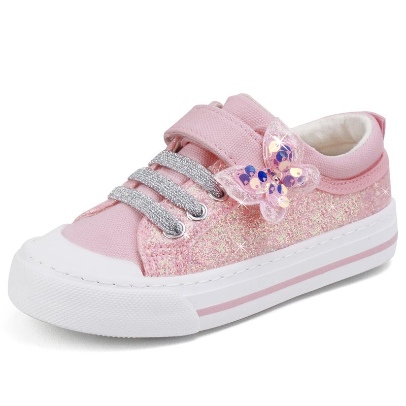 Toandon Toddler Girls Kids Sneakers Glitter Walking Shoes Child Straps Buckle Hoop and Loop Low Top Non Slip Lightweight Sparkly Breathable Fashion Outdoor Pink Butterfly Size 10 - Image 1