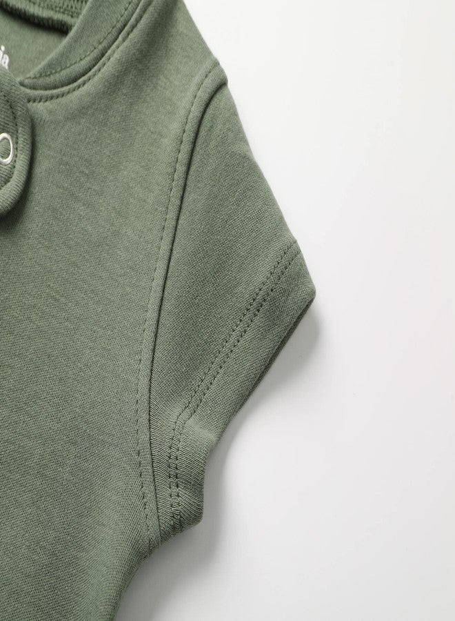 Owlivia Baby Boy Romper, Unisex Short-sleeve Summer Outfit, 100% Organic Cotton Boy One-Piece Jumpsuit(6-12 Months, Olive & Gray Melange) - Image 3