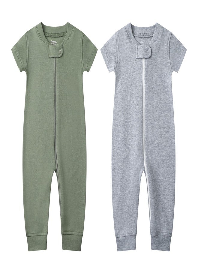 Owlivia Baby Boy Romper, Unisex Short-sleeve Summer Outfit, 100% Organic Cotton Boy One-Piece Jumpsuit(6-12 Months, Olive & Gray Melange) - Image 1