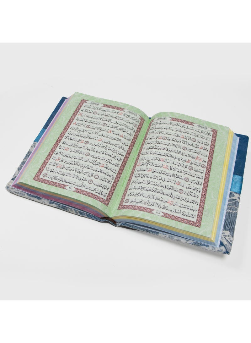 القرآن الكريم بالخط العثماني، مع تقسيم الموضوع وشرح كلام المنان في هوامشه من تفسير السعدي حواف دانتيل كبيرة ملونة مقاس كبير20/14 (أزرق) - Image 3