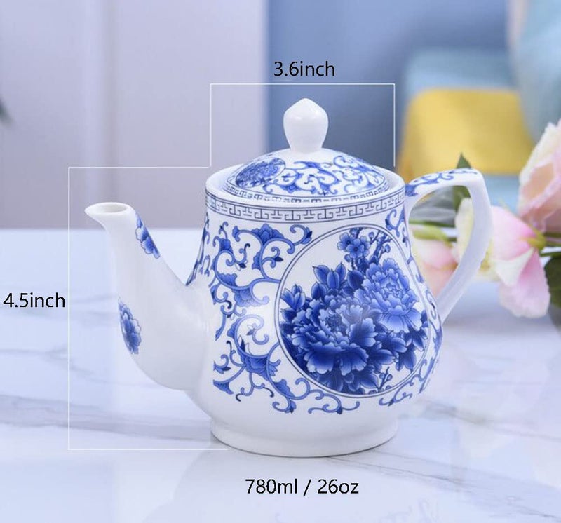 123Arts 26oz Teapot, Blue and White Teapot, Ceramic Tea Pot, Tea Pot for Home Office, 800ml - Image 3