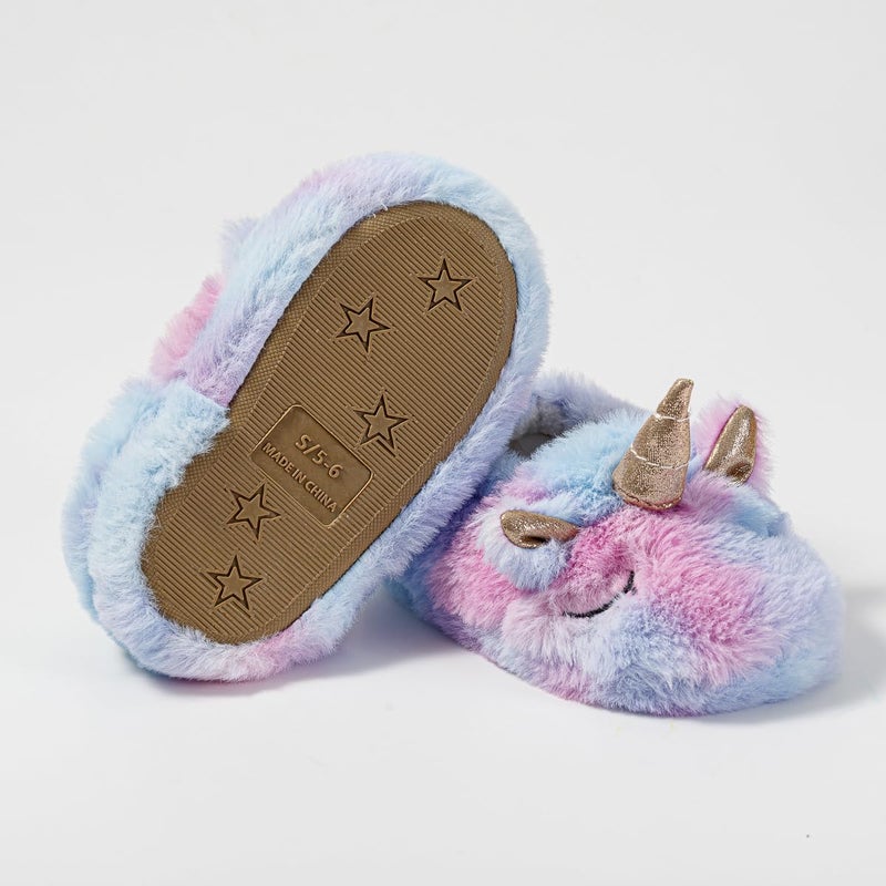Enteer Baby Girls' Unicorn House Slippers Purple US 5-6 - Image 5