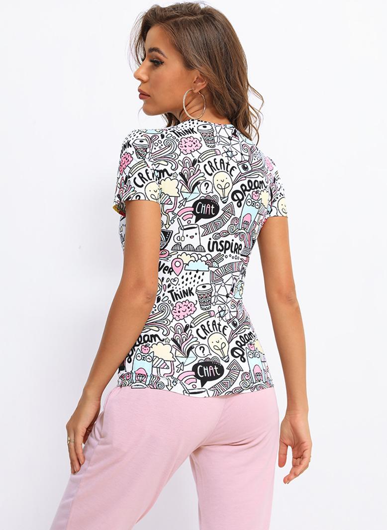 FridayIn Female Street style Round neck Cartoon anime Slim T-shirt Printing - Image 4