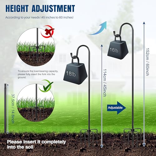 Ottsuls Shepherds Hooks for Outdoor - 60" Heavy Duty Bird Feeder Pole with 5 Prong Base, Adjustable Stand Hanger for Garden Plant, Hummingbird Feeder, Lantern Lights - Haning Wedding Decor (1 Pack) - Image 4