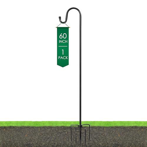 Ottsuls Shepherds Hooks for Outdoor - 60" Heavy Duty Bird Feeder Pole with 5 Prong Base, Adjustable Stand Hanger for Garden Plant, Hummingbird Feeder, Lantern Lights - Haning Wedding Decor (1 Pack) - Image 1
