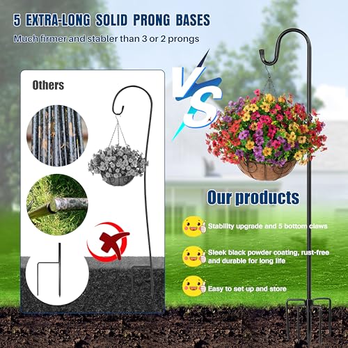 Ottsuls Shepherds Hooks for Outdoor - 60" Heavy Duty Bird Feeder Pole with 5 Prong Base, Adjustable Stand Hanger for Garden Plant, Hummingbird Feeder, Lantern Lights - Haning Wedding Decor (1 Pack) - Image 3
