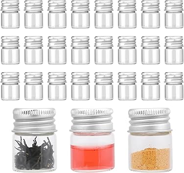 salbsever 24PCS 5ml Mini Glass Bottles with Screw Caps Empty Transparent Glass Bottles Refillable Cosmetics Container Bottle Small Jars with Lids for DIY Storage Art Craft Decor Makeup Sample Chemicals - Image 1