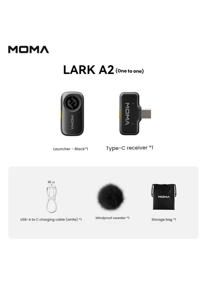 MOMA (MOMA) ميكروفون لافالير لرك A2 لاسلكي مع تقليل الضوضاء بالذكاء الاصطناعي، متوافق مع أجهزة أندرويد وآبل 15-17 USB-C، مصمم خصيصًا للمقدِّمين والبث المباشر للتجارة الإلكترونية وتصوير الفيديوهات اليومية والاستخدام اليومي [Type-C واحد لواحد، بدون علبة شحن] - Image 2