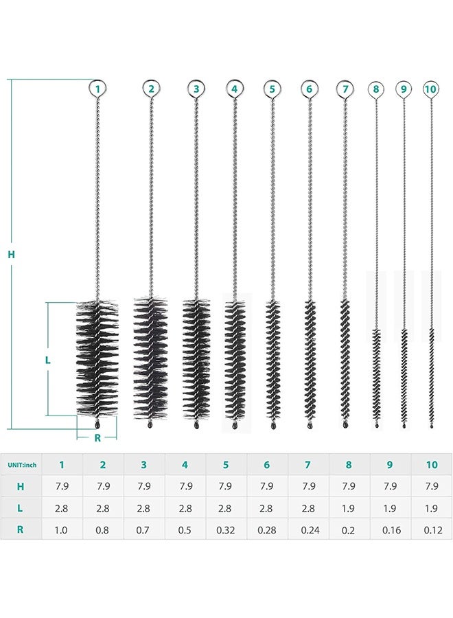 Bottle Cleaning Brushes, 8 Inch Nylon Tube Brush Set, Cleaner for Narrow Neck Bottles Cups with Hook, Set of 10pcs - Image 2