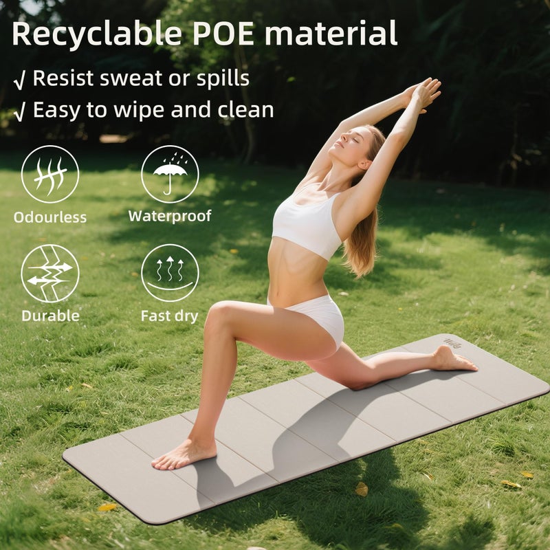 WEILA 1/2inch Extra Thick Foldable Yoga Mat with SGS Certified Odourless POE Material - Light Weight Non Skid Easy to Clean Travel Workout Excercise Mat, 71x24inch (Light Coffee) - Image 5