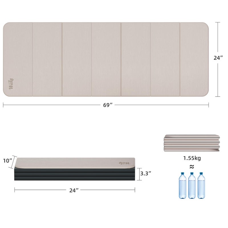 WEILA 1/2inch Extra Thick Foldable Yoga Mat with SGS Certified Odourless POE Material - Light Weight Non Skid Easy to Clean Travel Workout Excercise Mat, 71x24inch (Light Coffee) - Image 4