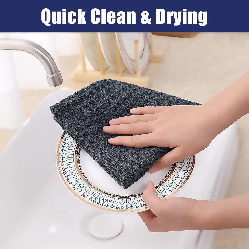 Homaxy Premium Microfiber Waffle Weave Kitchen Towels  16 x 28 Inch Ultra Absorbent and Solid Color Dish Towels  4 Pack  Dark Grey - Image 4