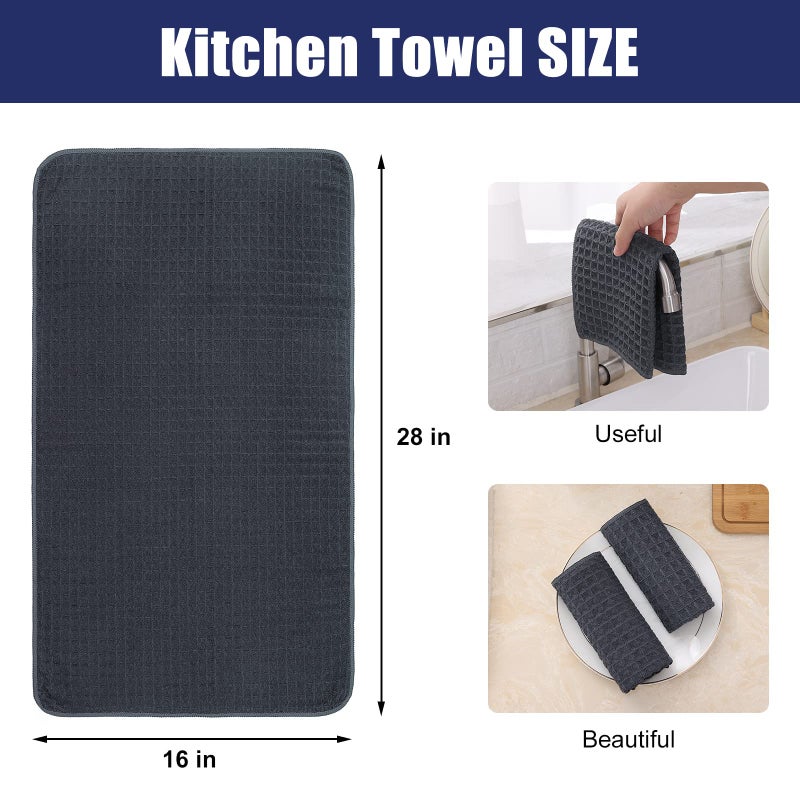Homaxy Premium Microfiber Waffle Weave Kitchen Towels  16 x 28 Inch Ultra Absorbent and Solid Color Dish Towels  4 Pack  Dark Grey - Image 2