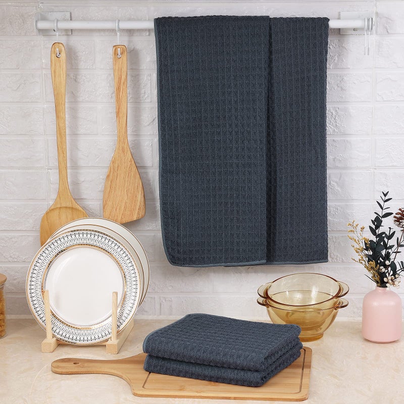 Homaxy Premium Microfiber Waffle Weave Kitchen Towels  16 x 28 Inch Ultra Absorbent and Solid Color Dish Towels  4 Pack  Dark Grey - Image 5