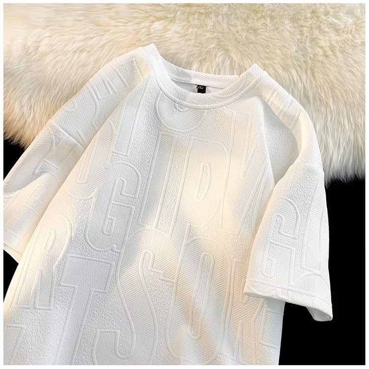American Style High Street Three-Dimensional Jacquard Short-Sleeved T-Shirt Men'S 2023 Summer Loose Fashion Brand Casual Vintage Ins Half-Sleeve Half-Sleeved T-Shirt - Image 1