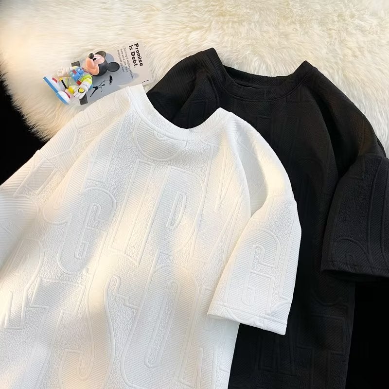 American Style High Street Three-Dimensional Jacquard Short-Sleeved T-Shirt Men'S 2023 Summer Loose Fashion Brand Casual Vintage Ins Half-Sleeve Half-Sleeved T-Shirt - Image 2