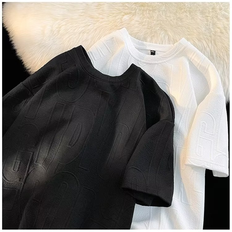 American Style High Street Three-Dimensional Jacquard Short-Sleeved T-Shirt Men'S 2023 Summer Loose Fashion Brand Casual Vintage Ins Half-Sleeve Half-Sleeved T-Shirt - Image 3