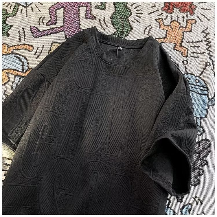 American Style High Street Three-Dimensional Jacquard Short-Sleeved T-Shirt Men'S 2023 Summer Loose Fashion Brand Casual Vintage Ins Half-Sleeve Half-Sleeved T-Shirt - Image 5
