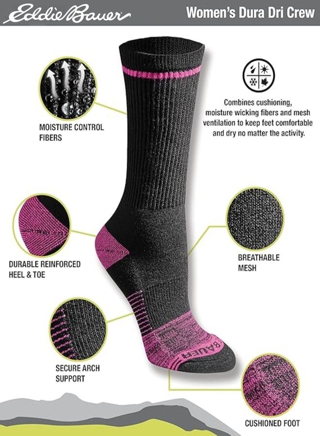 Eddie Bauer Women's Dura Dri Moisture Control 6-Pair Crew Socks, Black Assorted (6 Pairs), Medium - Image 2